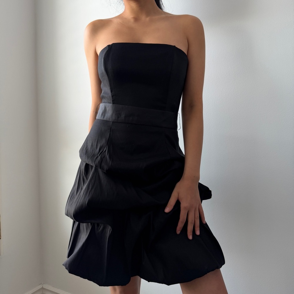 90s Made in USA Fiesta Strapless Black Mini Dress - Small